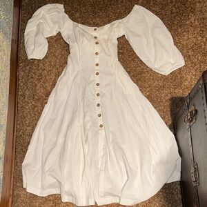 Free People Chic Off-Shoulder Off-White Dress with Button Detail